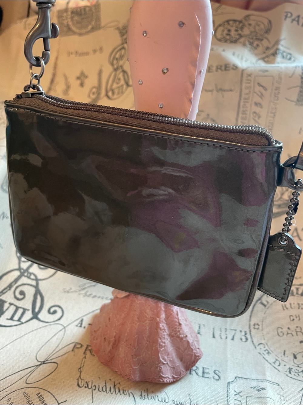 Coach Patent Mini Madison Wristlet Bag in Bronze and Hardware is Gun metal - Picture 7 of 16